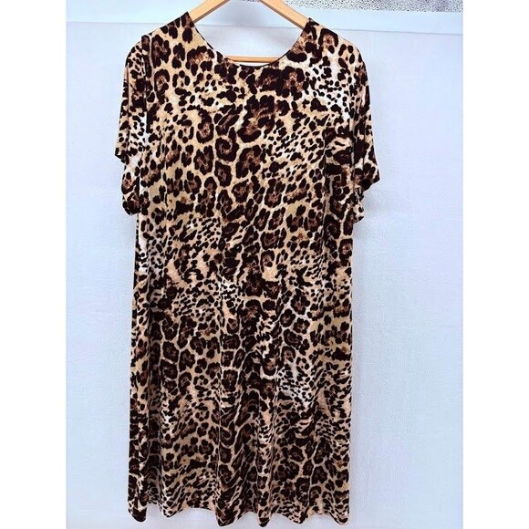 Calvin Klein Plus 22W Animal Print Dress Career Wear Short Sleeve Zip Back - Picture 1 of 6